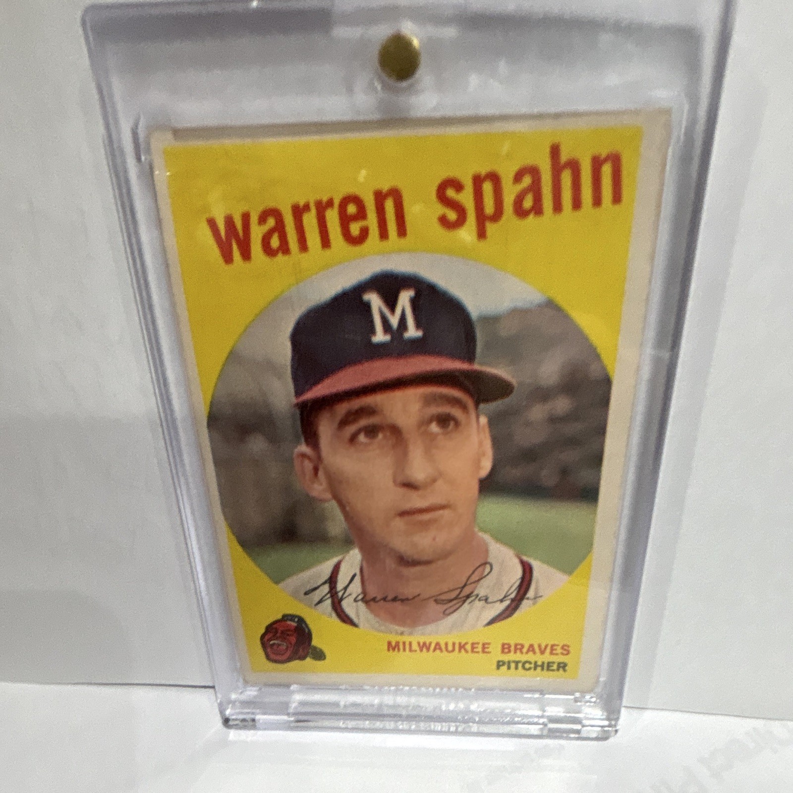 Topps 1959 Topps Warren Spahn Milwaukee Braves #40 Born 1931 "3" Obscured