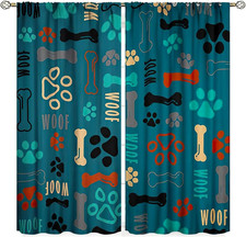 Blue Dog Paw Print Curtains - Thermal Insulated Blackout Panels for Kids 84x84
