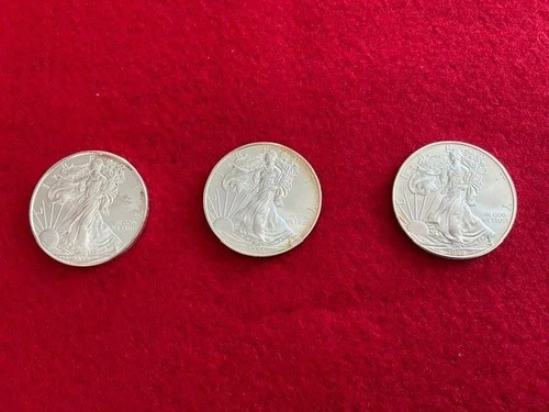 Three (3) US American Eagle Silver Coins 3 total oz. Uncirculated