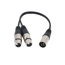 Tan QY XLR Splitter Cable - 3 Pin Male to 2 Female Y-Adapter, 1Ft DMX Patch Cabl