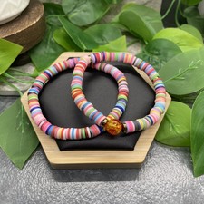2 PC Set Heishi 7 Plus Stretch Bracelet Polymer Clay Beads Stone B8175