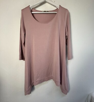 Chalet Et Ceci Womens Scoop Neck 3/4 Sleeve Asymmetric Tunic Top XL Pink NWOT