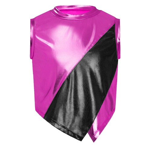 Kids Girls Outfit Hip Hop Set Shiny Suit Vest Color Block Tops Sleeveless Jazz - Picture 30 of 61