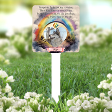 Personalised Dog Cat Pet Photo Aluminium Memorial Stake, grave marker, Rainbow