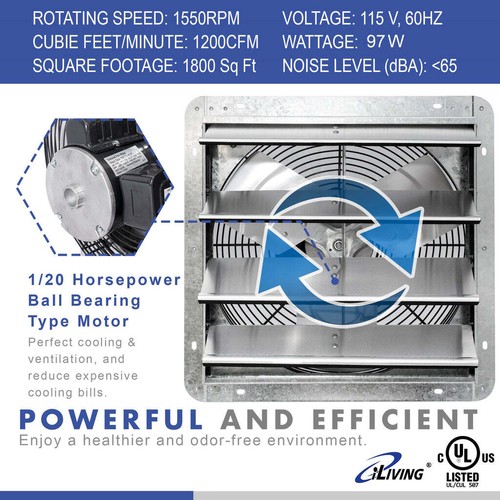 iLIVING 10/12/16/18/20" Shutter Exhaust Fan with Thermospeed Controller - Picture 17 of 28