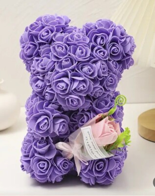 Teddy Bear Rose 9.5in Flower Rose Bear Purple Gift FREE SHIPPING