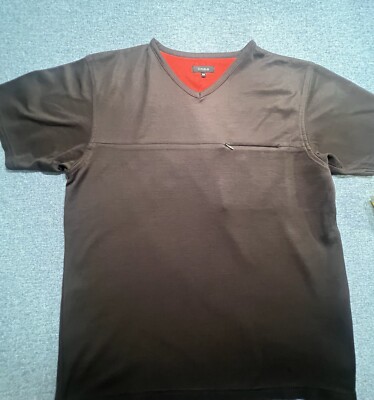 Linea Brown W Red Detail Top Medium Vintage  Cotton Mix