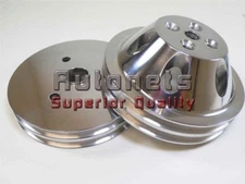 Polish Aluminum Short Water Pump upper lower Pulleys Small Block Chevy 2 Groove