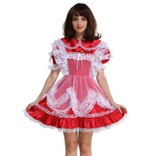 Sissy Girl Red Satin Lockable Dress Cosplay Costume