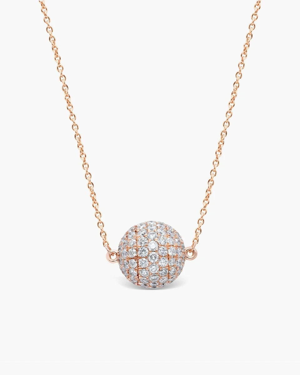 Diamond Sphere Necklace 14k Solid Gold genuine Diamond Ball Necklace Women Gift