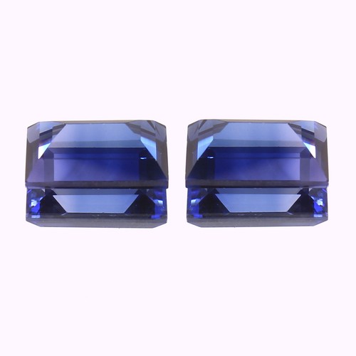 Natural Ceylon Blue Sapphire Emerald Cut Loose Gemstone Matched Pair 14x10MM - Picture 6 of 6