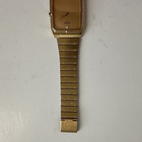 VTG Seiko Watch Men Gold Tone Gold Dial Diamond Marker26mm Rectangle - Picture 6 of 10