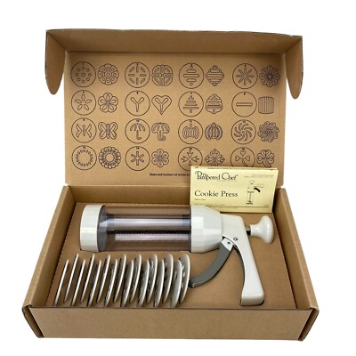 Cookie Press Cutter Maker Pampered Chef Model 1525 Dishwasher Safe 16 Disks
