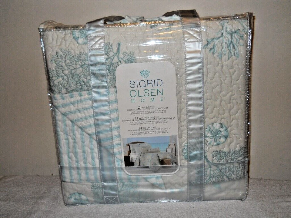 NIP SIGRID OLSEN FULL QUEEN Bourne Beach Coastal 3 Piece Quilt Set - Image 3 of 4