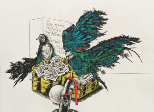 C. BIANGA (1930-2015), Poem Fantastische Zugvögel auf Korb,  1977, Rad. - Bild 1 von 5