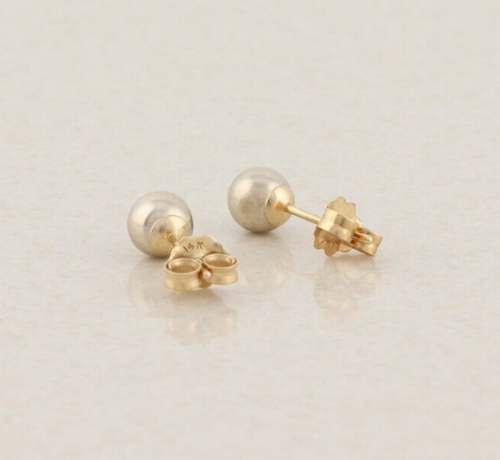 14k Yellow Gold 4.8mm Ball Bead Earrings Stud Post - Picture 8 of 8