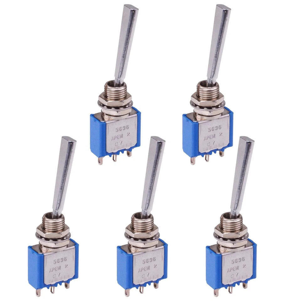 5 x 5636A8 APEM On-On 6.35mm Miniature Toggle Switch SPDT 4A 30VDC
