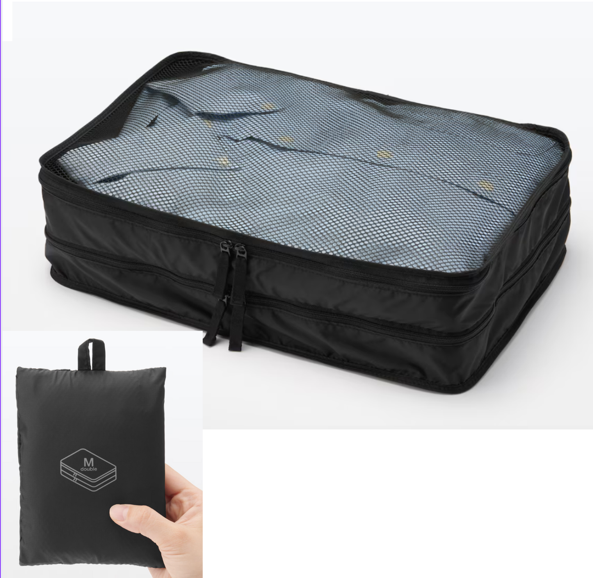 Muji Foldable Polyester Sorting Case Double type Black M