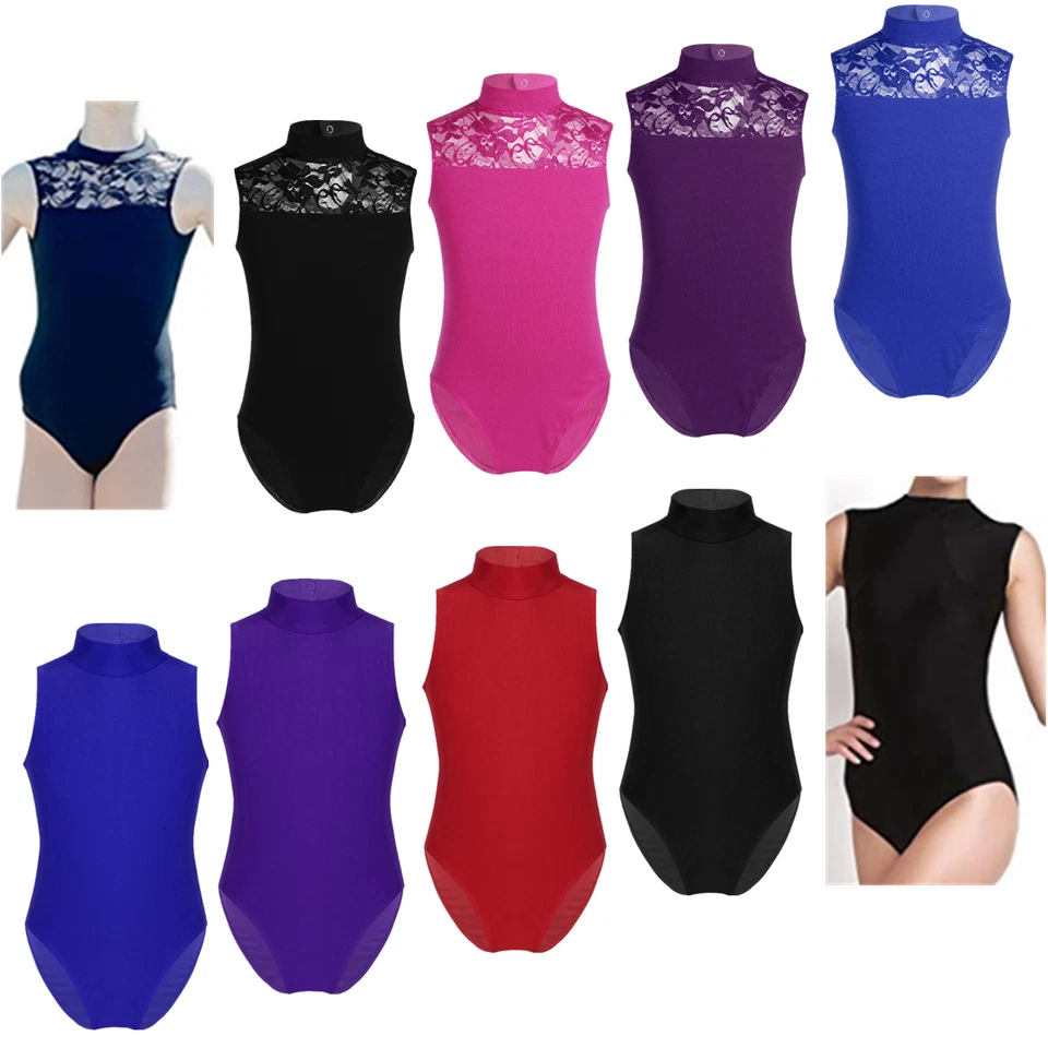 Girls Kid Leotard Gymnastics Ballet Dancewear Turtle Neck Dance Costume Bodysuit - Image 2 of 2