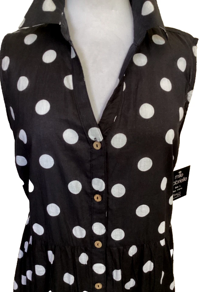 MLLE GABRIELLE BLACK & WHITE POLKA DOT SLEEVELESS I LOVE LUCY DRESS - NWT - SZ L Foto 2 de 4