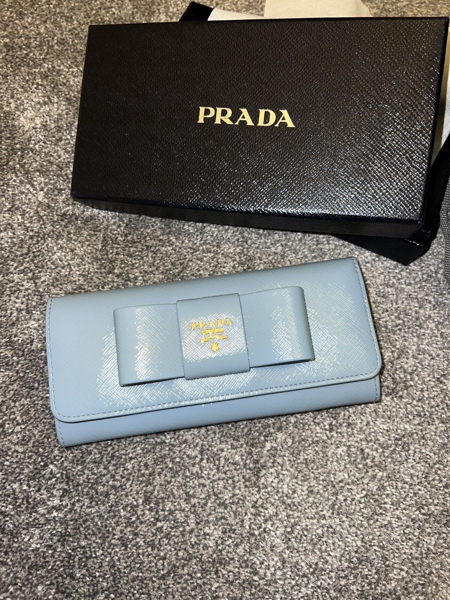 Prada Bow Wallet Light Blue PORTAFOGLIO PATTINA 1M1132 SAFFIANA VERNIC  ASTRAL