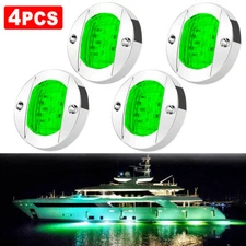 4X Round Marine Boat LED Courtesy Lights Cabin Deck Starboard Stern Light Green