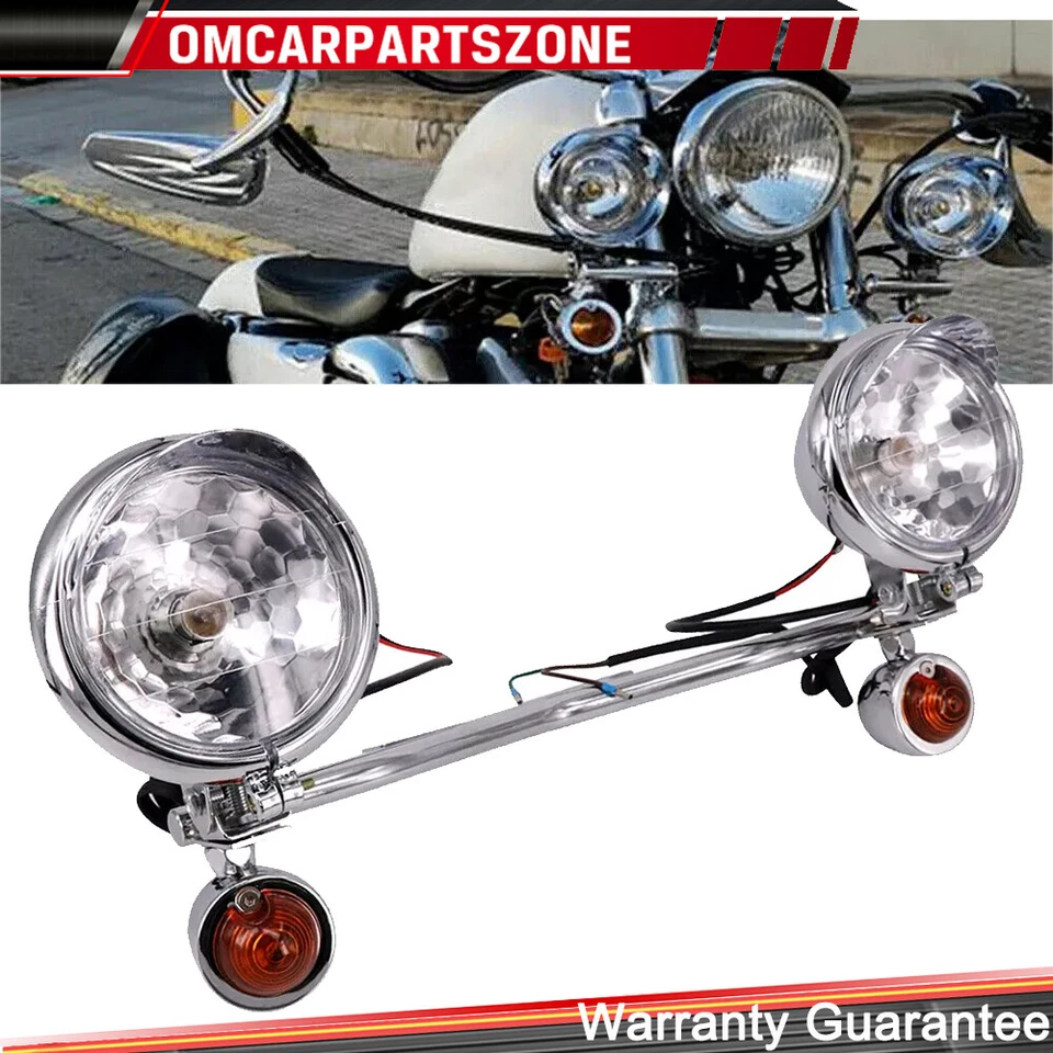 Motorcycle Driving Spot Fog Turn Signal Lights Bar W/ Bracket For Harley Honda - Image 2 of 4