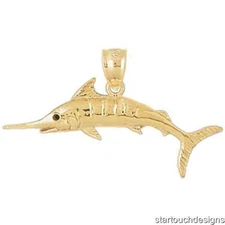 New 14k Gold Marlin Fish Pendant