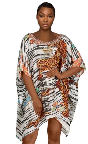 designer Animal print silk kaftan tunic 