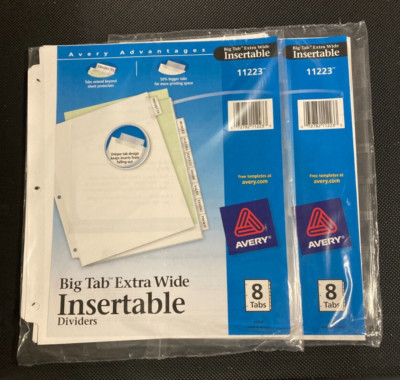 Avery 11223 8 Tab Extra Wide White Dividers Set  (TWO New Sets)