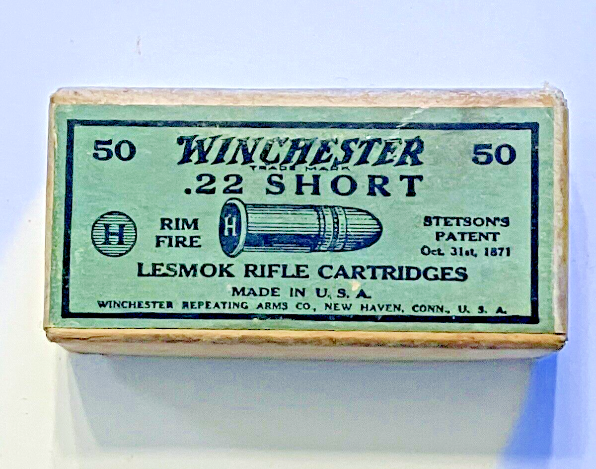 WINCHESTER  Empty Ammo Box TWO PIECE 22 Cal. SHORT Lesmok Rifle Cartridges