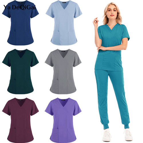Men Women Nursing Medical Workwear Unisex Uniform Set Jogger Scrub V-Neck Top US - Picture 6 of 22