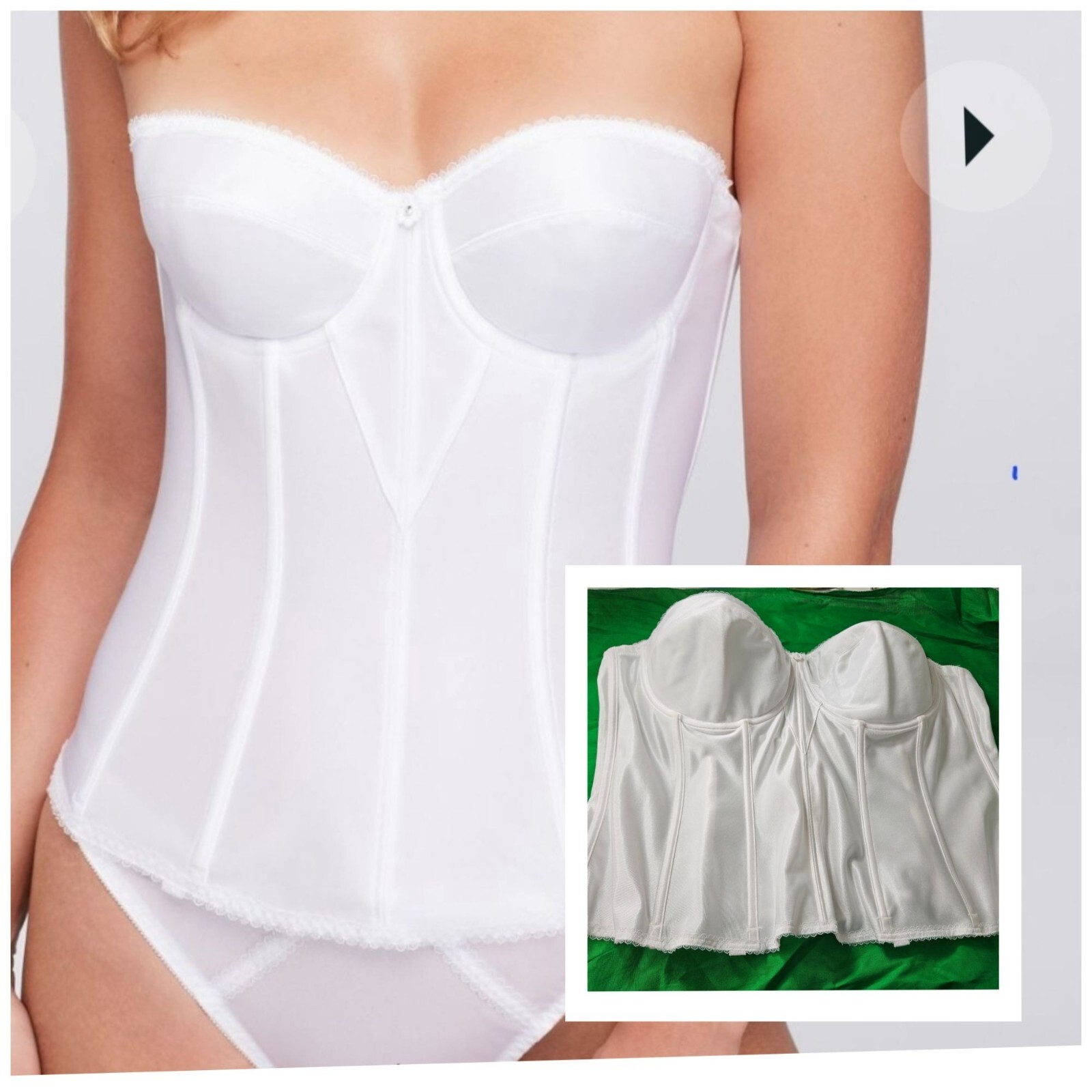 Corset Strapless Bra Torsolette 50C White Bodice Ven Low Boning Underwire Bridal-image
