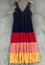 Old Navy Sleeveless Tasseled All-Day Color-Block Maxi Swing Dress Women Sz M