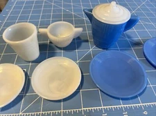 Vintage Akro Agate Style Blue Child's Stacked Design Pitcher Coffee Pot & Lid