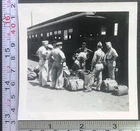 Soldier Boarding Train RR Railroad WW2 Era Military BW Photo Snapshot