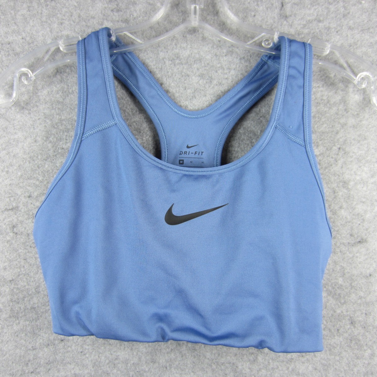 Nike Sports Bra Womens Medium Blue Swoosh Logo Racerback Dri-Fit Workout Active-image