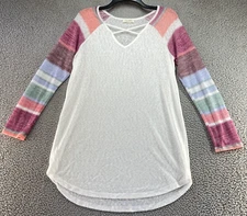 B.E. Stage Women's Multicolor Long Sleeve Semi Sheer Tunic Top Size L