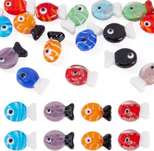 16Pcs Lampwork Glass Fish Beads Sea Fish Loose Spacer Beads Cute Ocean Animal...