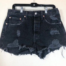 Levis 501 Premium Shorts Women's 30 Grunge Button Fly Black Daisy Dukes