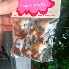 Kitsch Vintage Miniature Plastic Deer Figures Fawn Big Eyes Christmas Crafts