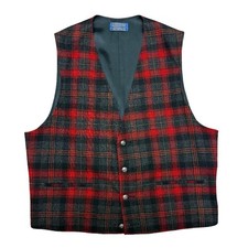 Vintage 60s Pendleton Wool Vest Red Plaid Made in USA Small