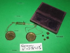 Germany post 1850 gold miner apothecary pocket scale, 4 weights and fiber box
