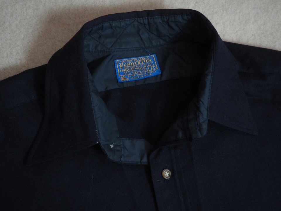 Camisa De Colección Años 60 70 Pendleton Azul Marino 100% Lana Virgen Bolsillo Botón Para Hombres L Foto 4 de 4