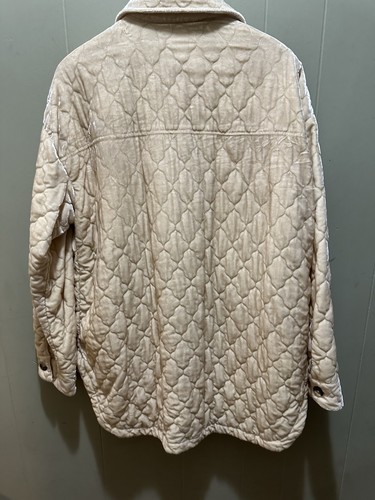 Anthropologie Jacket Womens MD Cream Crushed Velvet Quilted Shacket Shirt Button - Picture 8 of 8