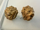 Vintage Miriam Haskell Lion Head Clip On Earrings - Gold Tone Costume