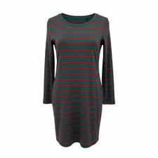 Toad & Co. Windermere II Dress Size Medium Long Sleeve Striped Teal Red Cotton