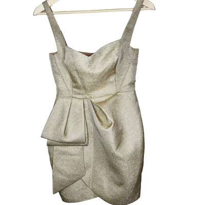 Lane JT Lamae Dress Small Mini Gold Metallic Party Cocktail Bow Special Occasion