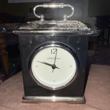 SETH THOMAS Pembrooke Clock Table Mantel Desk QUARTZ  Black And Silver