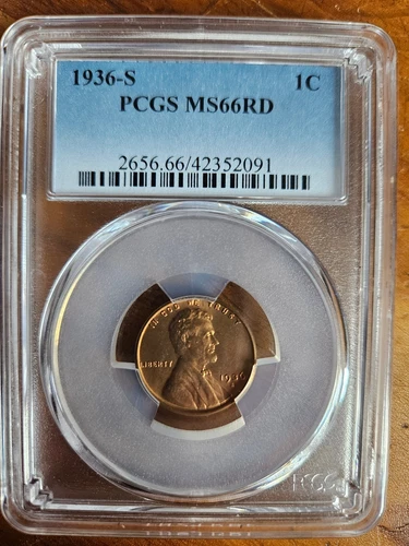 1936 S LINCOLN CENT WHEAT PENNY PCGS MS66 RD